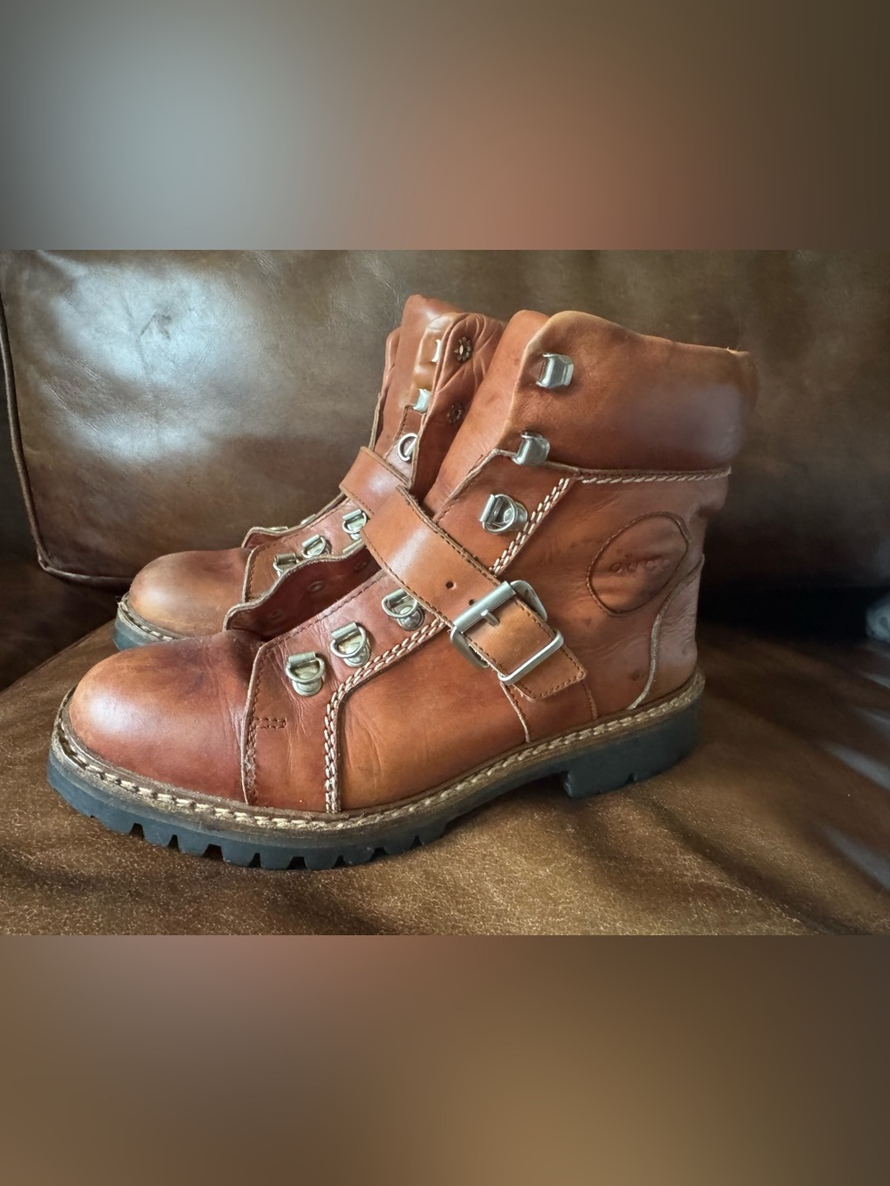 Vintage Gucci Hiking Boots Mens Size 5 1/2 Woman’s 7 Made In Italy - Big Buckle